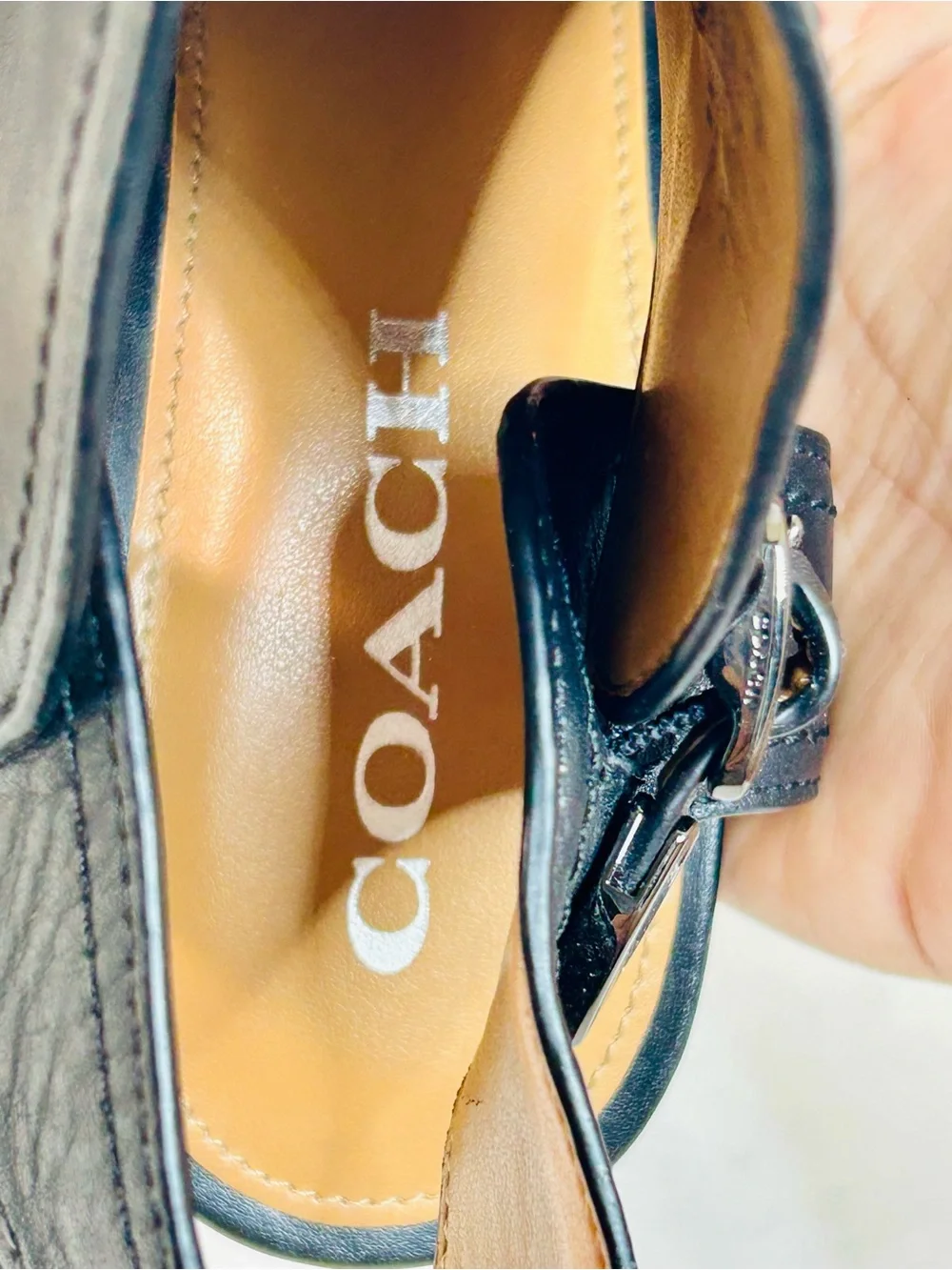 Coach Black Leather High Heel Sandal “Iona” size 10